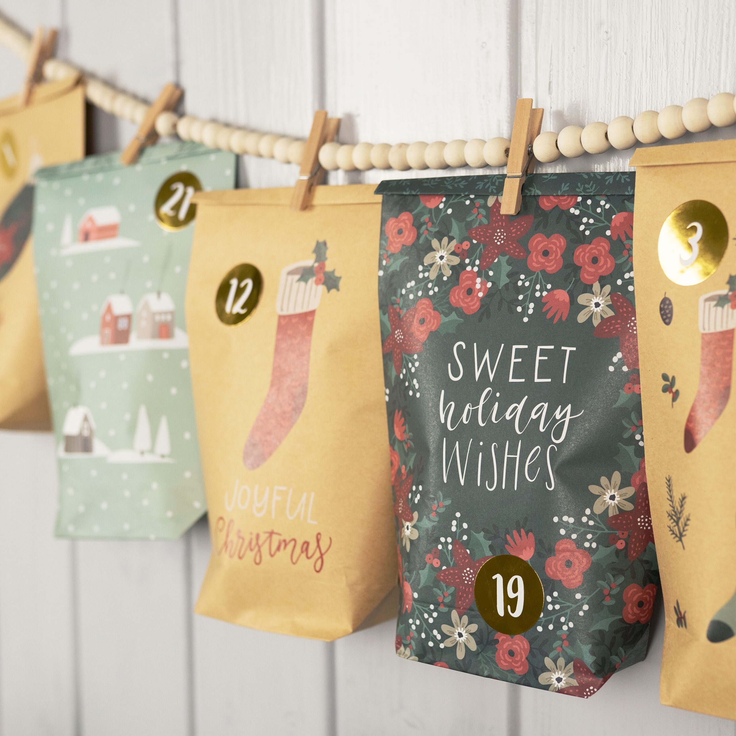 Adventskalender mit bedruckten Tüten – Grün – Bild 3